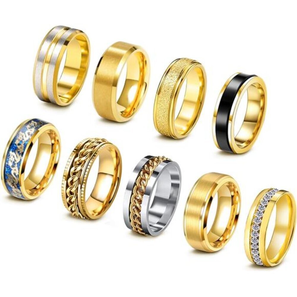 9Pcs Band Rings for Men Cool Fidget Spinning Chain Ring Anxiety Relief